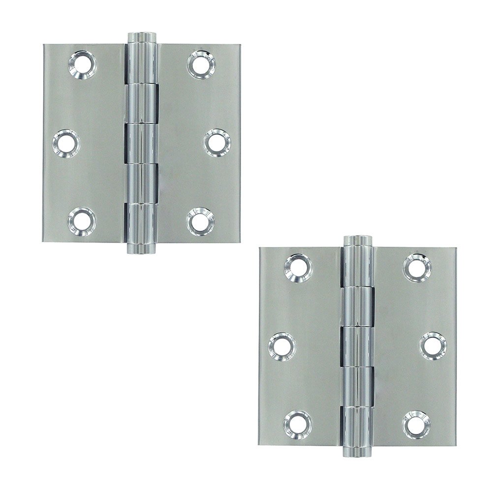 Solid Brass 3" x 3" Standard Square Door Hinge (Sold as a Pair) in Polished Chrome