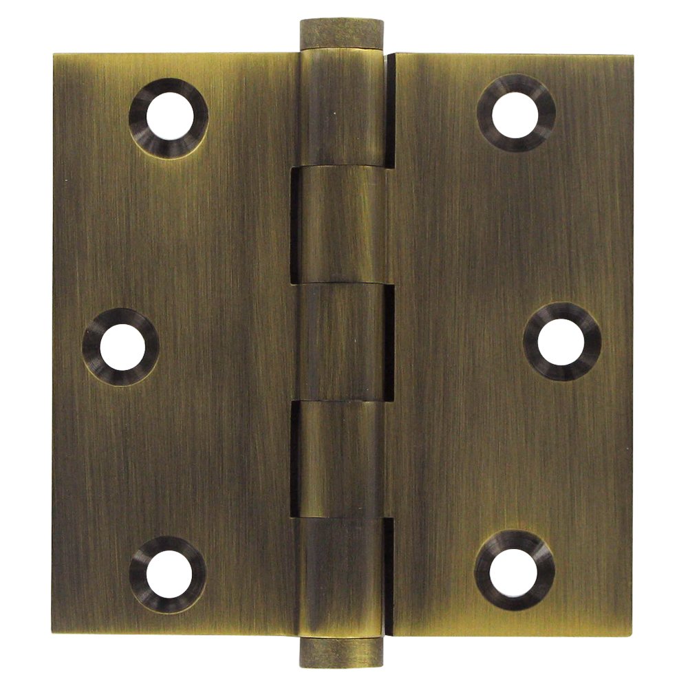 Solid Brass 3" x 3" Standard Square Door Hinge (Sold as a Pair) in Antique Brass