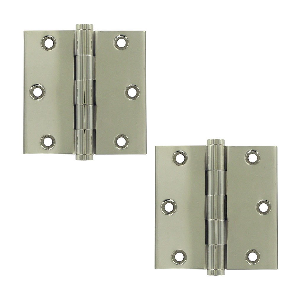 Solid Brass 3 1/2" x 3 1/2" Standard Square Door Hinge (Sold as a Pair) in Polished Nickel