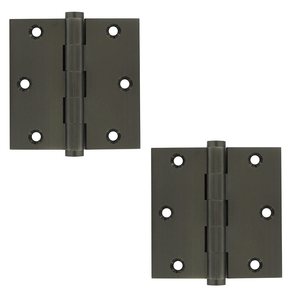 Solid Brass 3 1/2" x 3 1/2" Standard Square Door Hinge (Sold as a Pair) in Antique Nickel