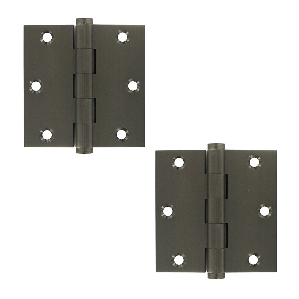 Solid Brass 3 1/2" x 3 1/2" Residential Square Door Hinge (Sold as a Pair) in Antique Nickel