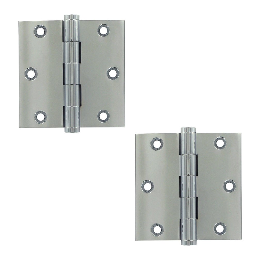 Solid Brass 3 1/2" x 3 1/2" Standard Square Door Hinge (Sold as a Pair) in Polished Chrome