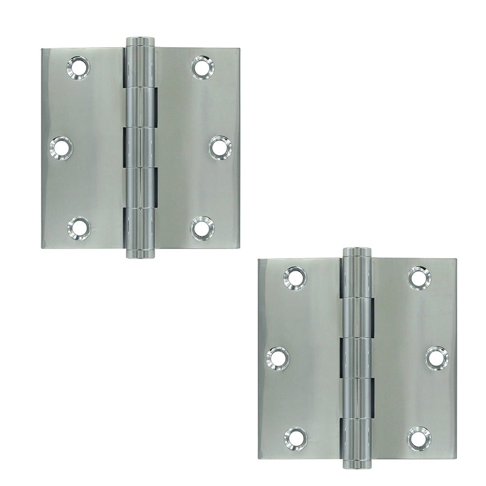 Solid Brass 3 1/2" x 3 1/2" Residential Square Door Hinge (Sold as a Pair) in Polished Chrome