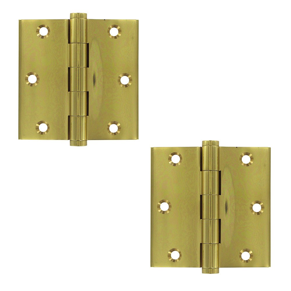 Solid Brass 3 1/2" x 3 1/2" Standard Square Door Hinge (Sold as a Pair) in Polished Brass