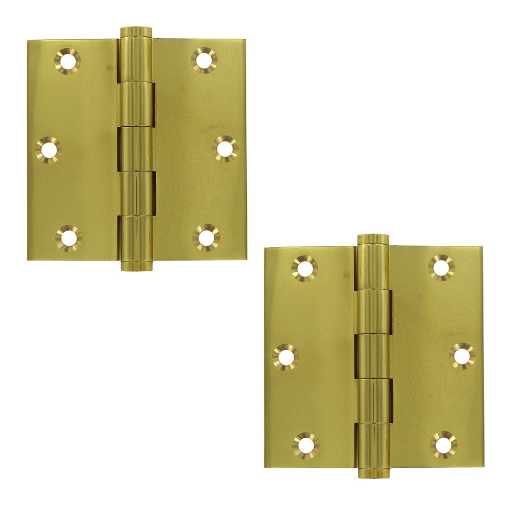 Solid Brass 3 1/2" x 3 1/2" Residential Square Door Hinge (Sold as a Pair) in Polished Brass
