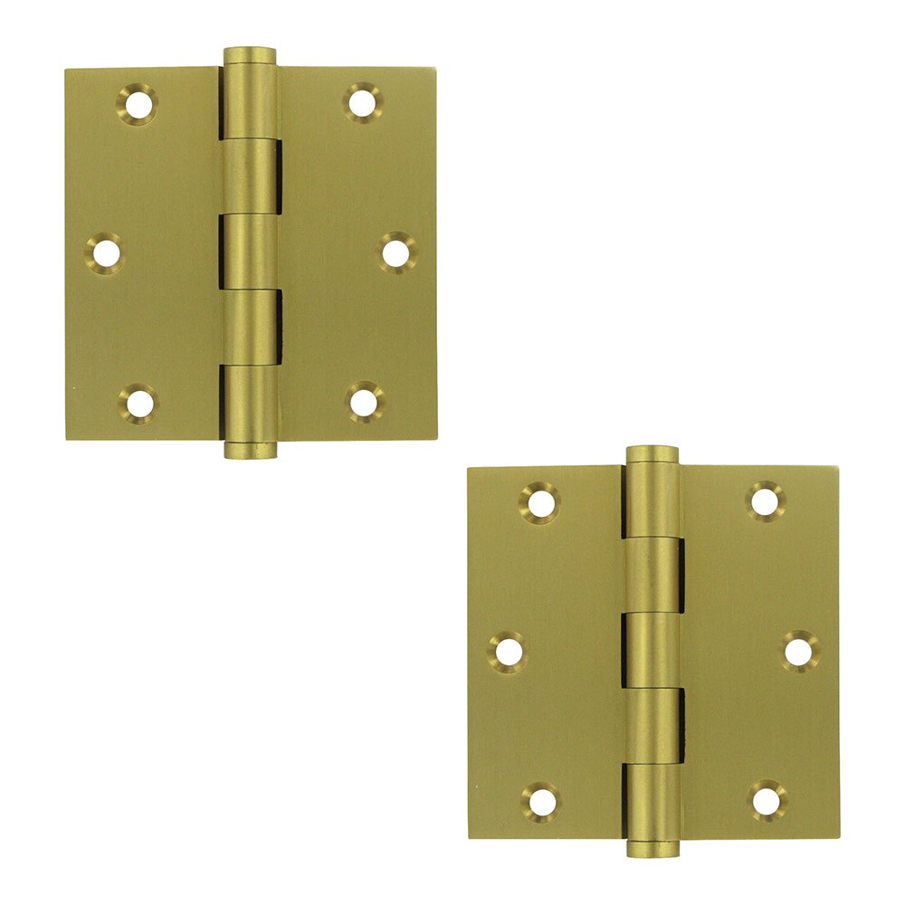 Solid Brass 3 1/2" x 3 1/2" Standard Square Door Hinge (Sold as a Pair) in Satin Brass
