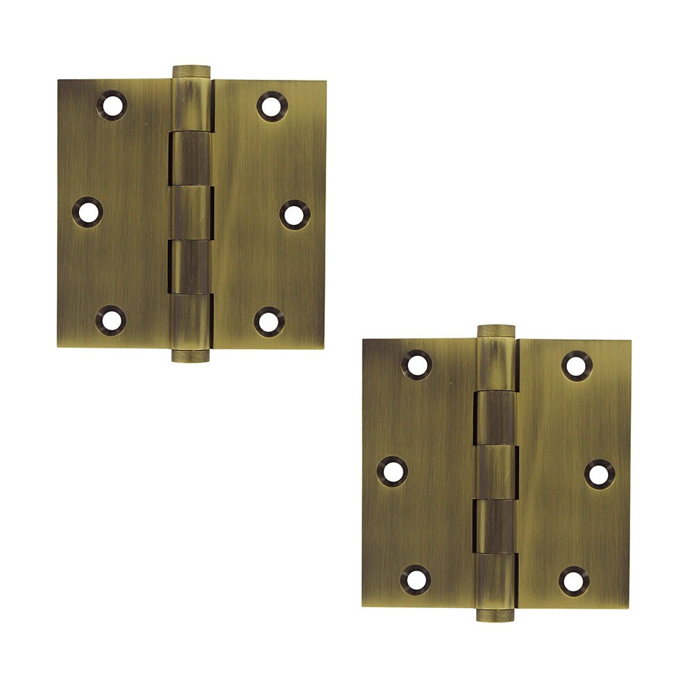 Solid Brass 3 1/2" x 3 1/2" Standard Square Door Hinge (Sold as a Pair) in Antique Brass