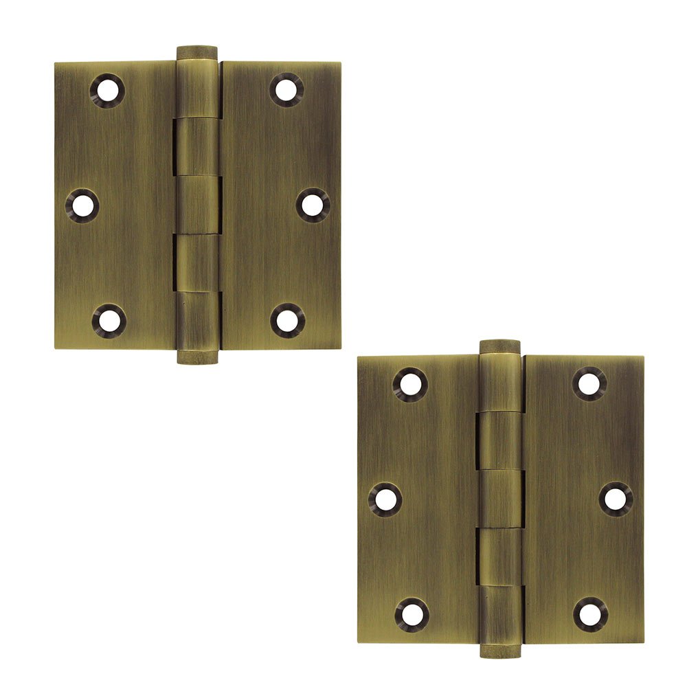 Solid Brass 3 1/2" x 3 1/2" Residential Square Door Hinge (Sold as a Pair) in Antique Brass