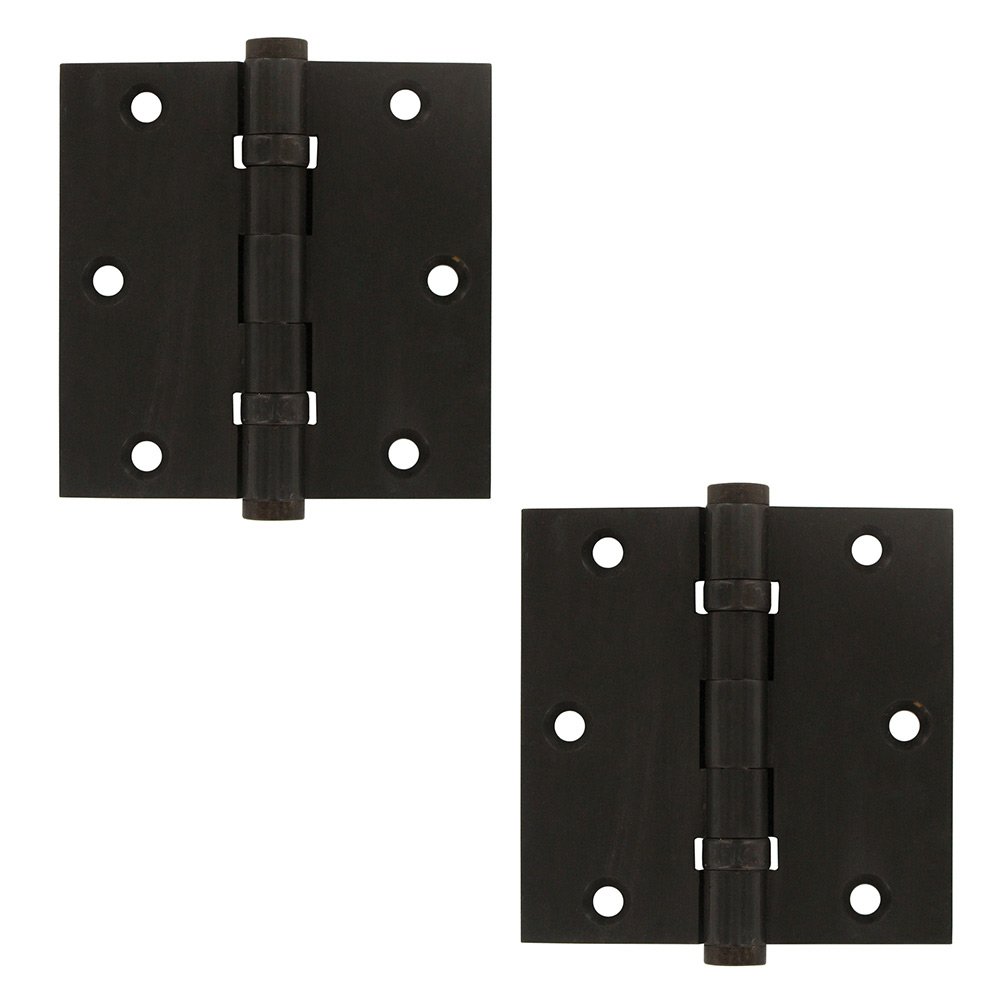 Solid Brass 3 1/2" x 3 1/2" 2 Ball Bearing Square Door Hinge (Sold as a Pair) in Oil Rubbed Bronze