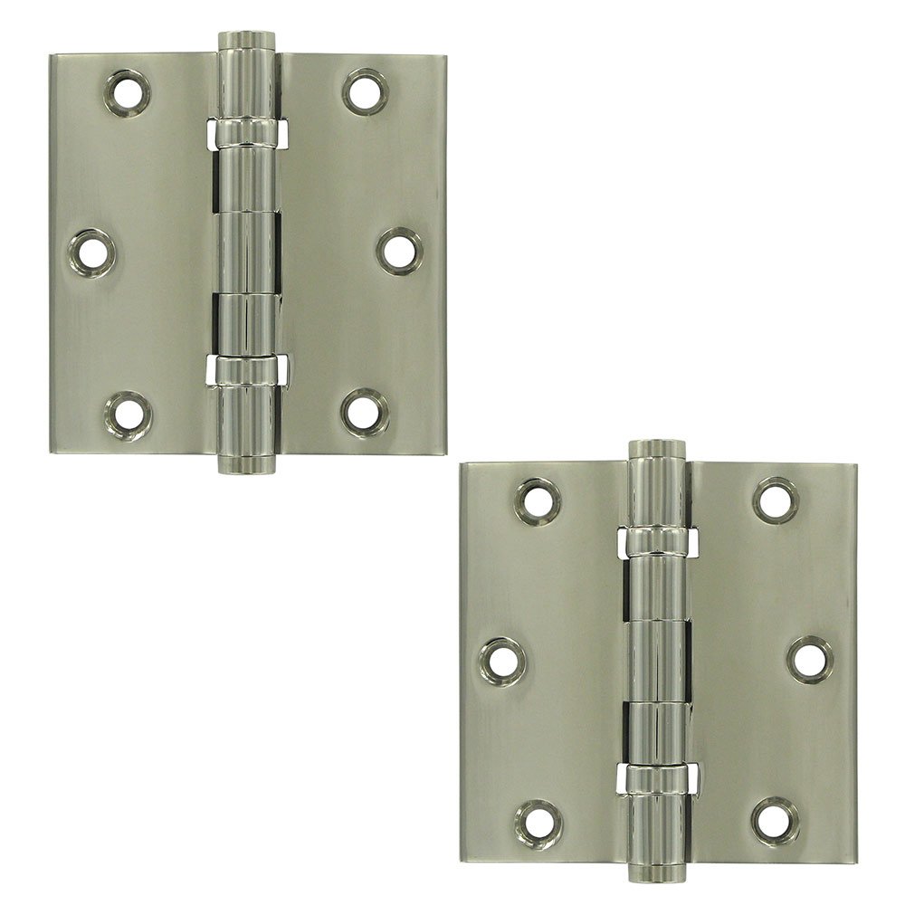 Solid Brass 3 1/2" x 3 1/2" 2 Ball Bearing Square Door Hinge (Sold as a Pair) in Polished Nickel