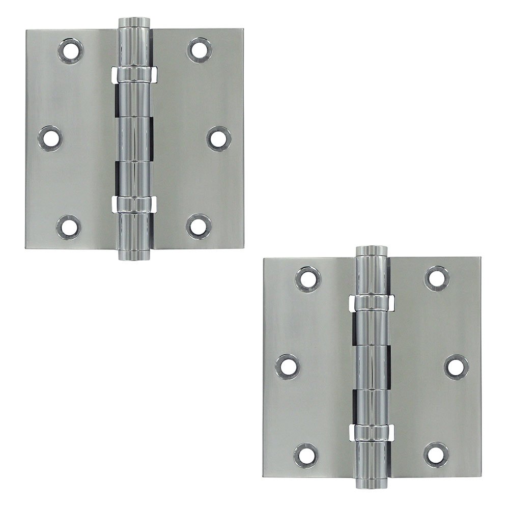 Solid Brass 3 1/2" x 3 1/2" 2 Ball Bearing Square Door Hinge (Sold as a Pair) in Polished Chrome