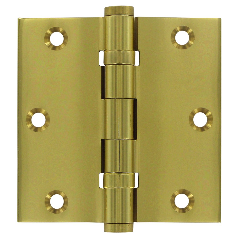 Solid Brass 3 1/2" x 3 1/2" 2 Ball Bearing Square Door Hinge (Sold as a Pair) in Polished Brass