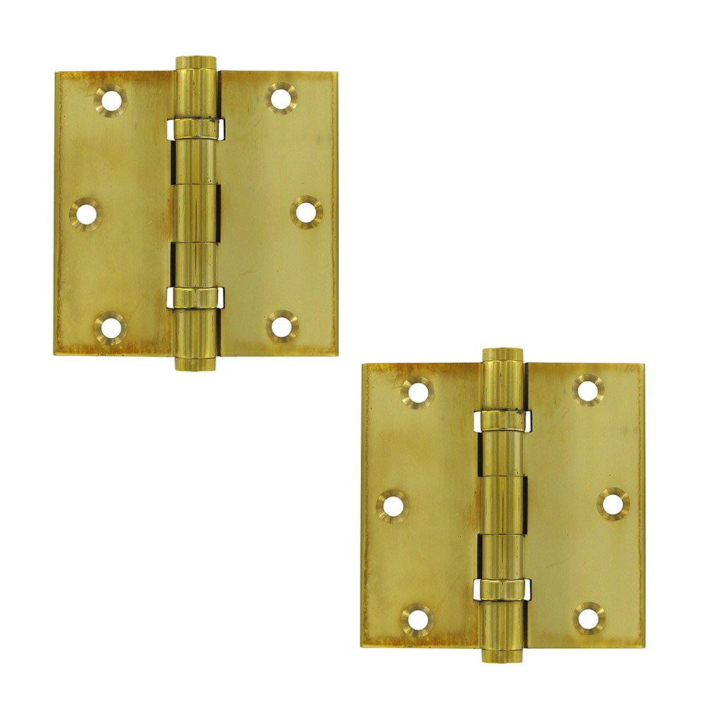Solid Brass 3 1/2" x 3 1/2" 2 Ball Bearing Square Door Hinge (Sold as a Pair) in Polished Brass Unlacquered