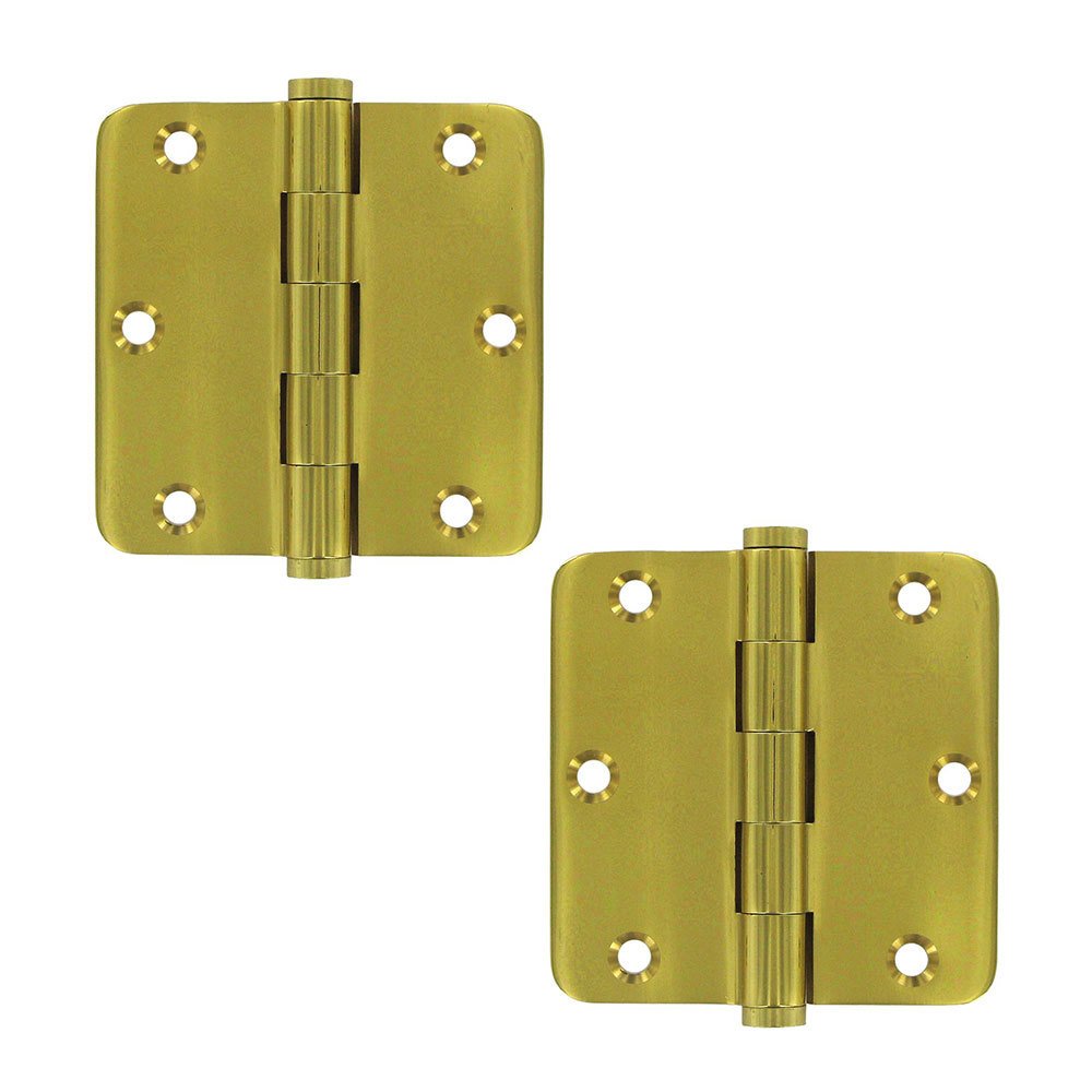 Solid Brass 3 1/2" x 3 1/2" 1/4" Radius/Standard Door Hinge (Sold as a Pair) in Polished Brass