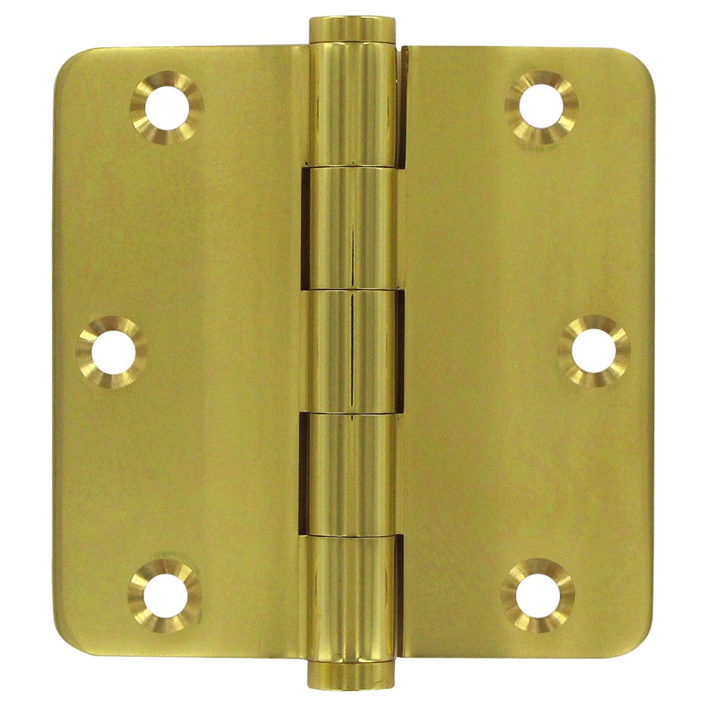 Solid Brass 3 1/2" x 3 1/2" 1/4" Radius/Residential Door Hinge (Sold as a Pair) in Polished Brass