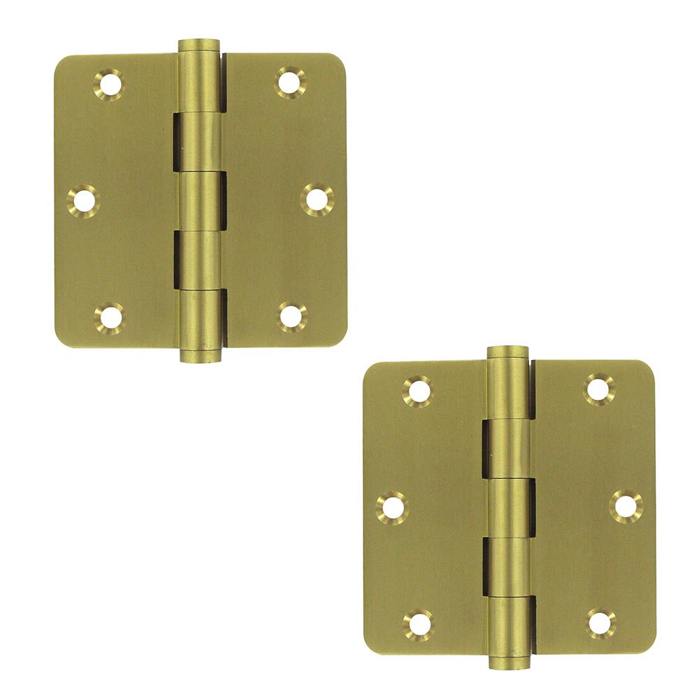 Solid Brass 3 1/2" x 3 1/2" 1/4" Radius/Standard Door Hinge (Sold as a Pair) in Satin Brass