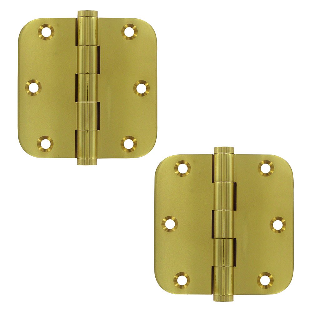 Solid Brass 3 1/2" x 3 1/2" 5/8" Radius/Standard Door Hinge (Sold as a Pair) in Polished Brass