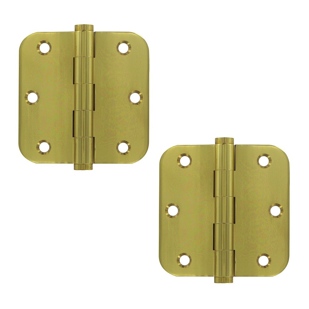Solid Brass 3 1/2" x 3 1/2" 5/8" Radius/Residential Door Hinge (Sold as a Pair) in Polished Brass
