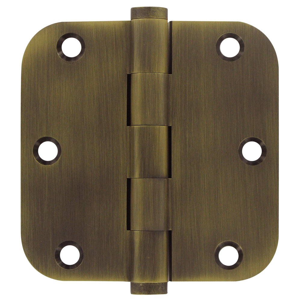 Solid Brass 3 1/2" x 3 1/2" 5/8" Radius/Residential Door Hinge (Sold as a Pair) in Antique Brass