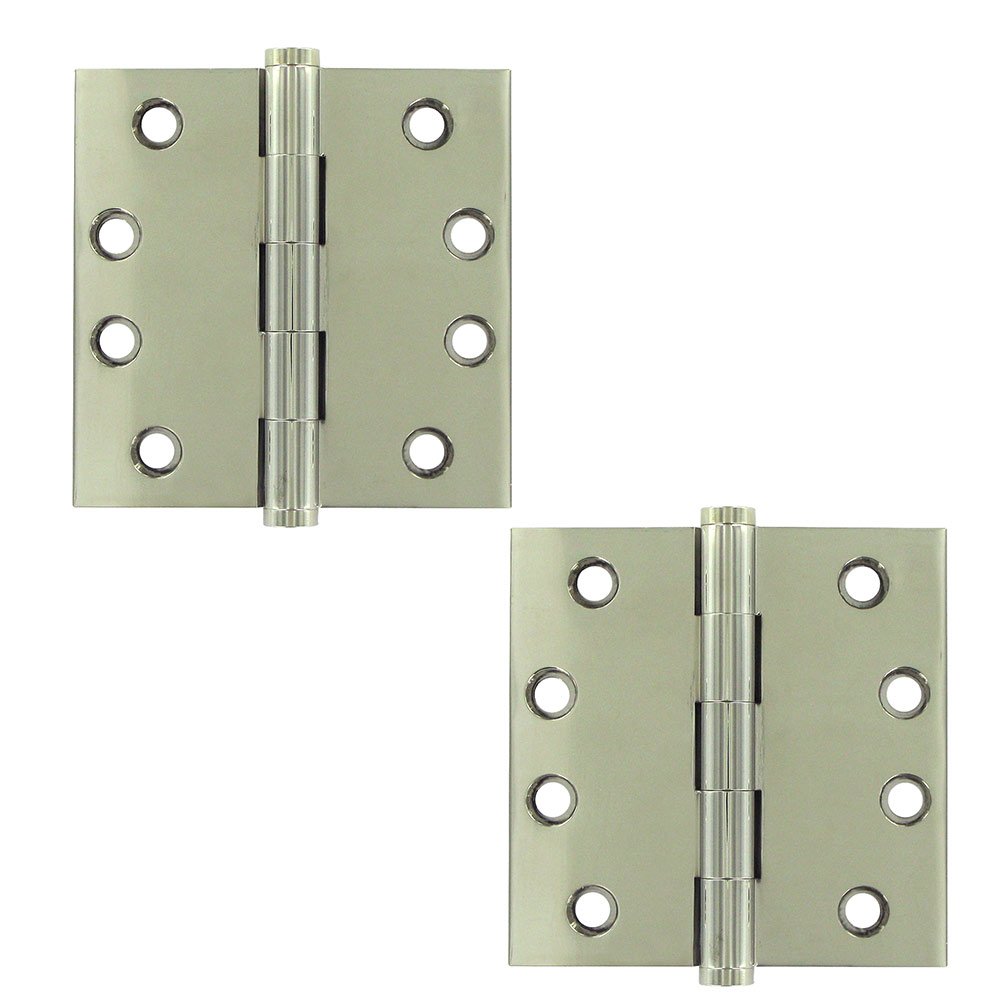 Solid Brass 4" x 4" Standard Square Door Hinge (Sold as a Pair) in Polished Nickel