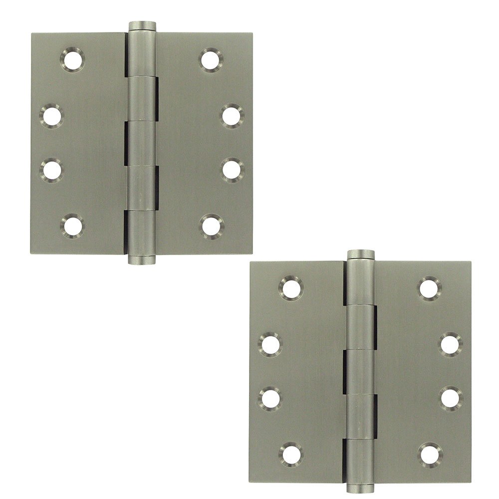 Solid Brass 4" x 4" Standard Square Door Hinge (Sold as a Pair) in Brushed Nickel