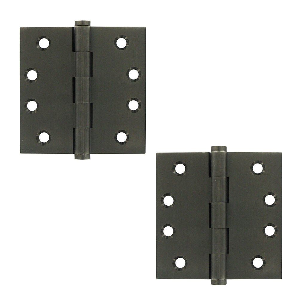 Solid Brass 4" x 4" Standard Square Door Hinge (Sold as a Pair) in Antique Nickel