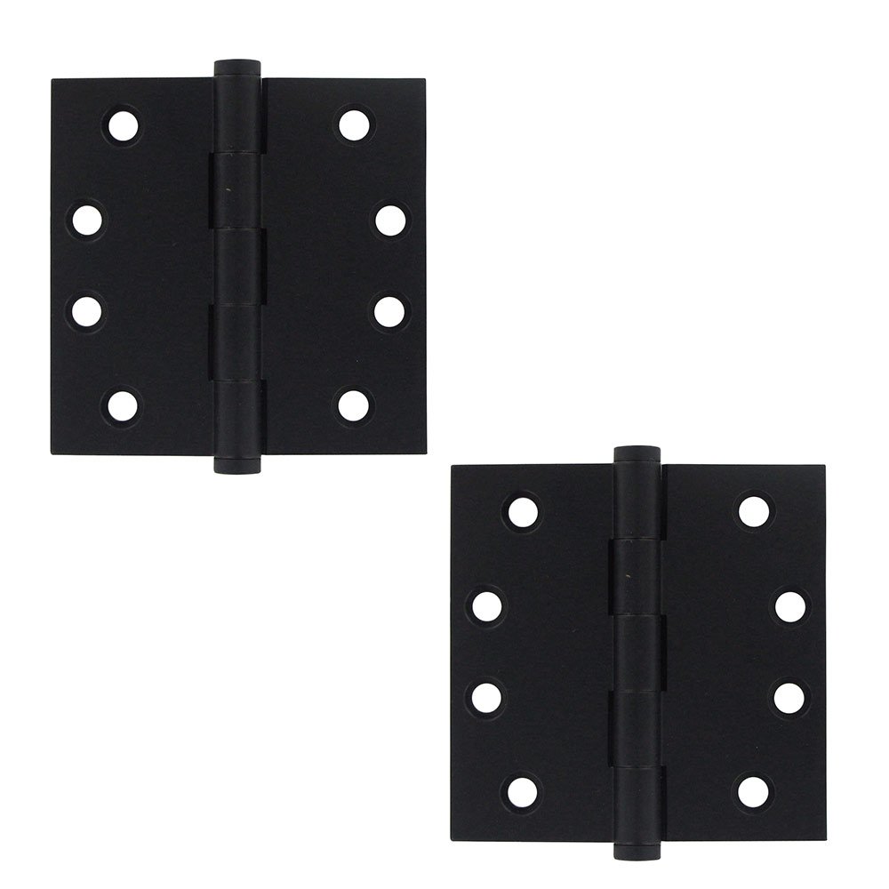 Solid Brass 4" x 4" Standard Square Door Hinge (Sold as a Pair) in Paint Black
