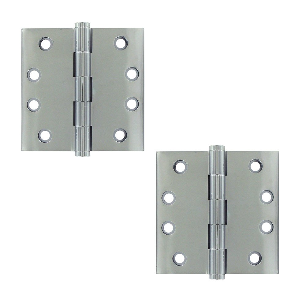 Solid Brass 4" x 4" Standard Square Door Hinge (Sold as a Pair) in Polished Chrome