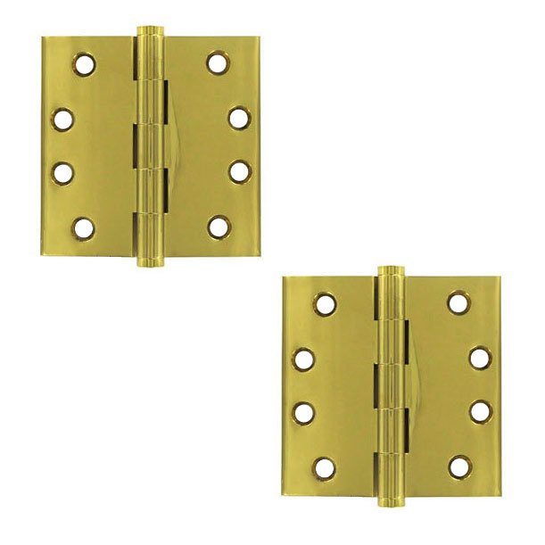 Solid Brass 4" x 4" Standard Square Door Hinge (Sold as a Pair) in Polished Brass