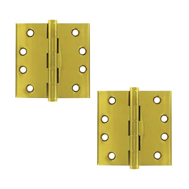 Solid Brass 4" x 4" Standard Square Door Hinge (Sold as a Pair) in Polished Brass Unlacquered