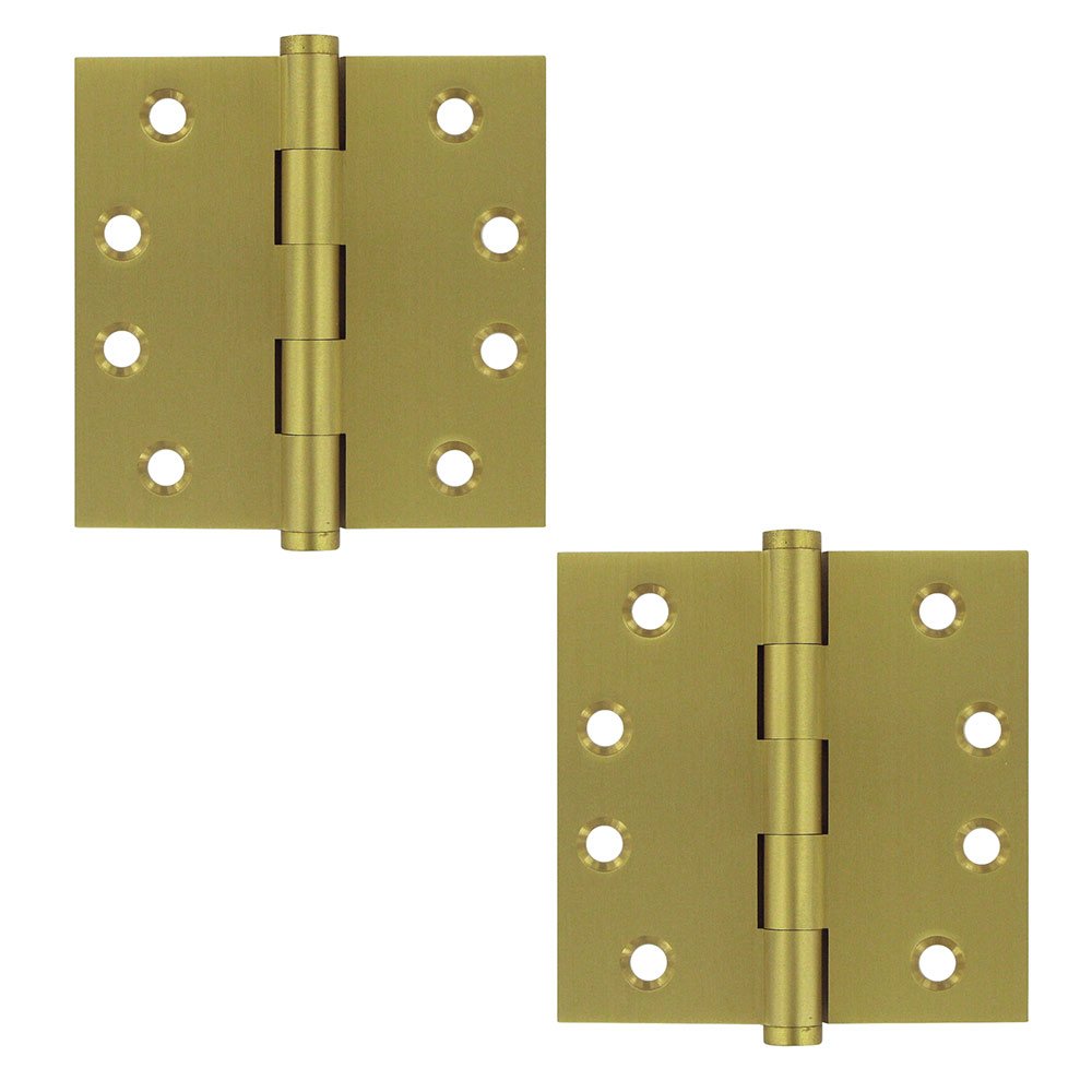Solid Brass 4" x 4" Standard Square Door Hinge (Sold as a Pair) in Satin Brass
