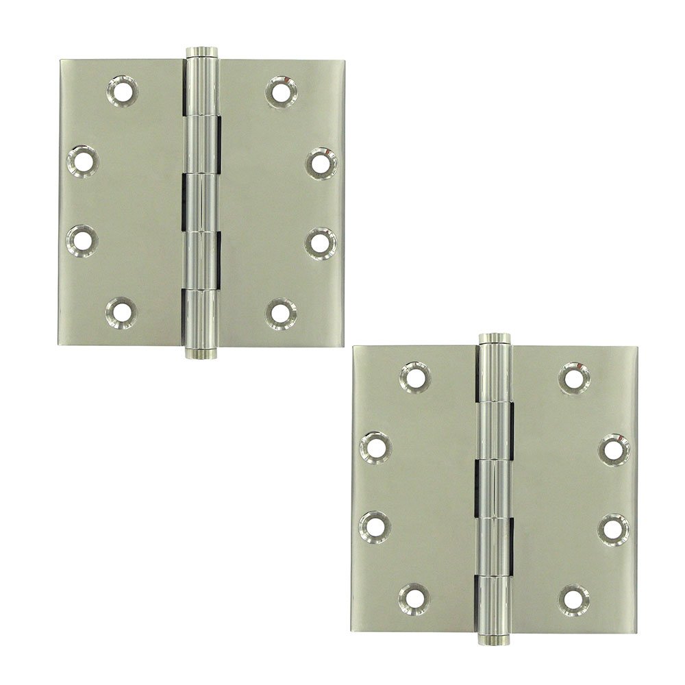 Solid Brass 4 1/2" x 4 1/2" Standard Square Door Hinge (Sold as a Pair) in Polished Nickel