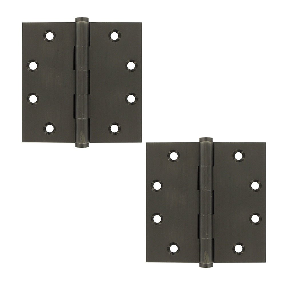 Solid Brass 4 1/2" x 4 1/2" Standard Square Door Hinge (Sold as a Pair) in Antique Nickel