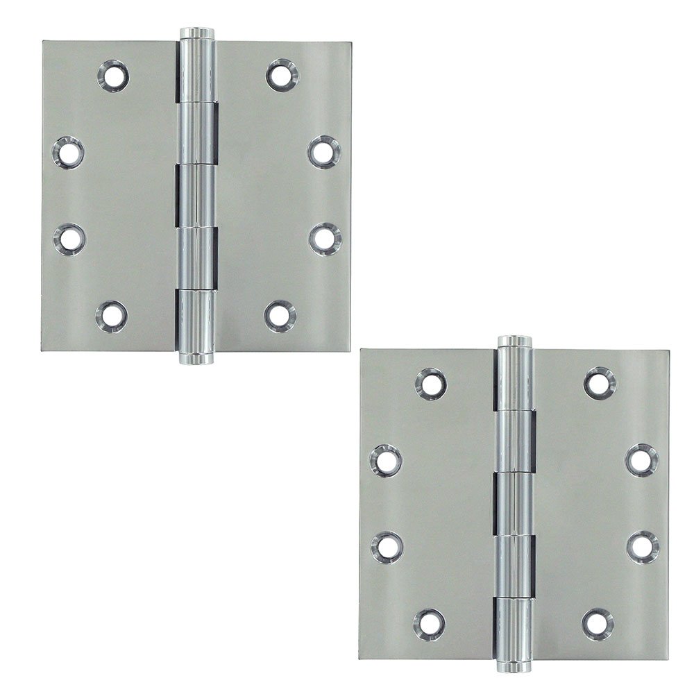 Solid Brass 4 1/2" x 4 1/2" Standard Square Door Hinge (Sold as a Pair) in Polished Chrome