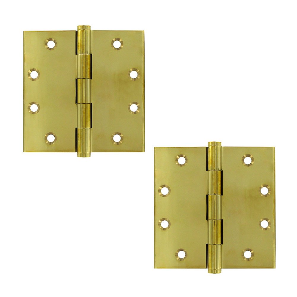Solid Brass 4 1/2" x 4 1/2" Standard Square Door Hinge (Sold as a Pair) in Polished Brass Unlacquered