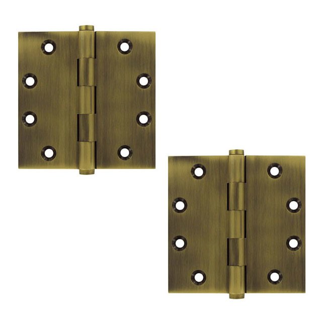 Solid Brass 4 1/2" x 4 1/2" Standard Square Door Hinge (Sold as a Pair) in Antique Brass