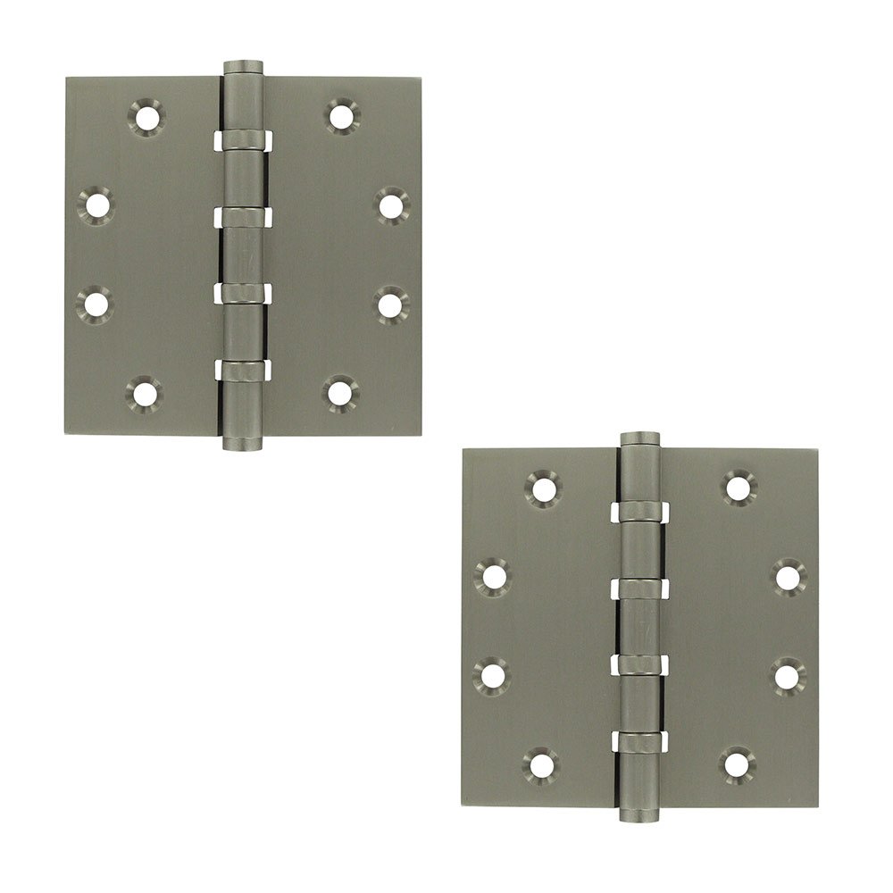 Solid Brass 4 1/2" x 4 1/2" 4 Ball Bearing Square Door Hinge (Sold as a Pair) in Brushed Nickel