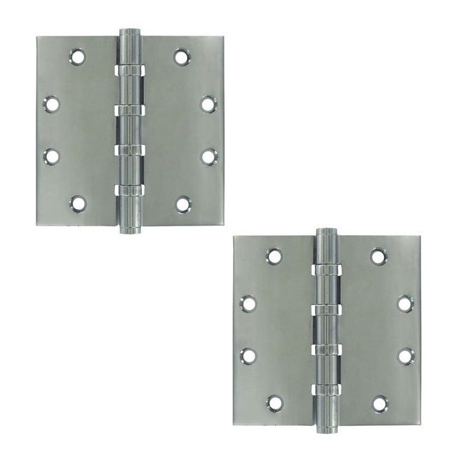 Solid Brass 4 1/2" x 4 1/2" 4 Ball Bearing Square Door Hinge (Sold as a Pair) in Polished Chrome