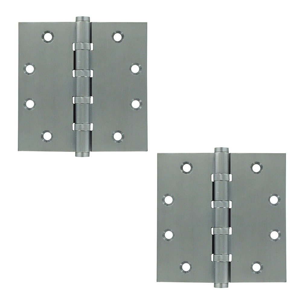 Solid Brass 4 1/2" x 4 1/2" 4 Ball Bearing Square Door Hinge (Sold as a Pair) in Brushed Chrome