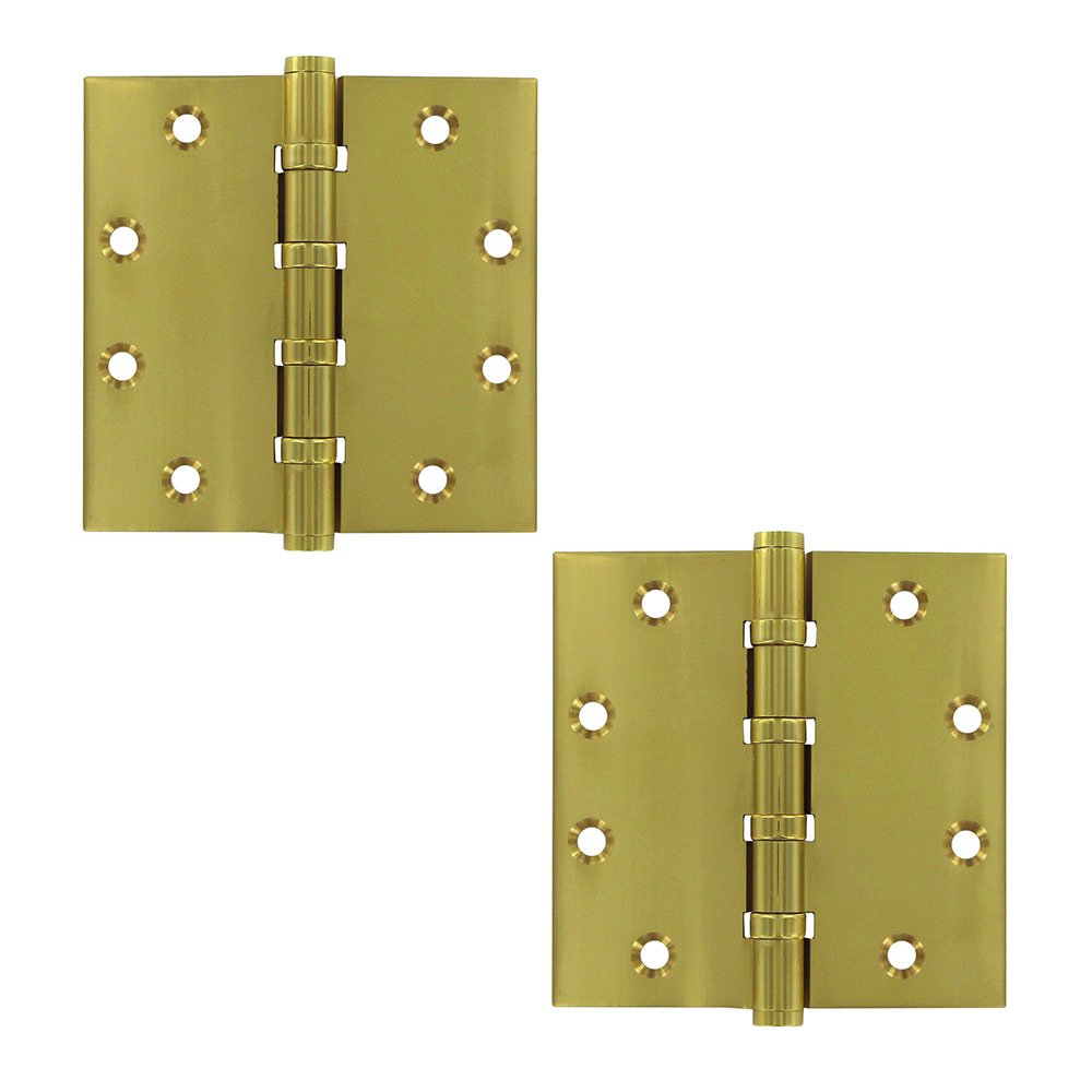 Solid Brass 4 1/2" x 4 1/2" 4 Ball Bearing Square Door Hinge (Sold as a Pair) in Polished Brass