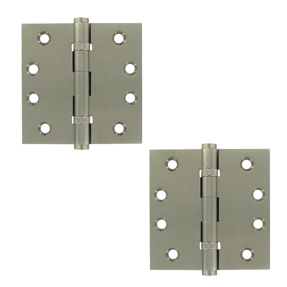 Solid Brass 4" x 4" 2 Ball Bearing Square Door Hinge (Sold as a Pair) in Brushed Nickel