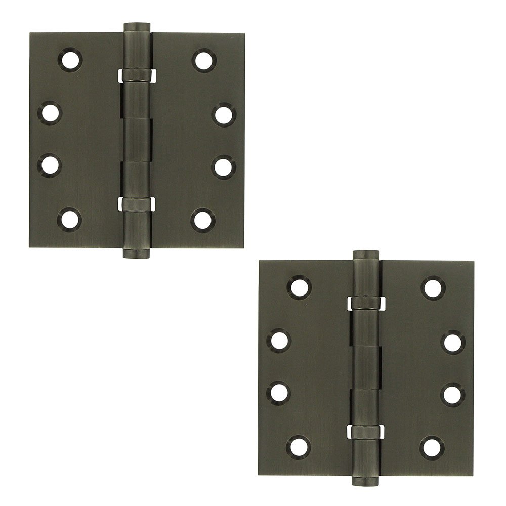 Solid Brass 4" x 4" 2 Ball Bearing Square Door Hinge (Sold as a Pair) in Antique Nickel