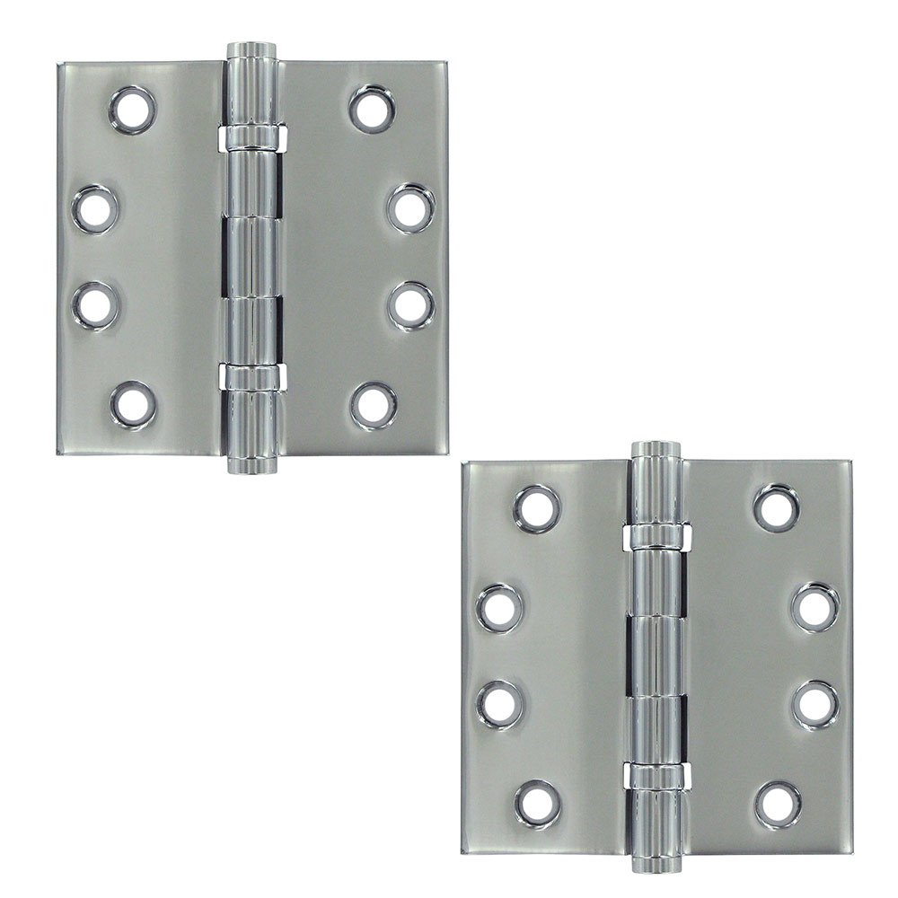 Solid Brass 4" x 4" 2 Ball Bearing Square Door Hinge (Sold as a Pair) in Polished Chrome