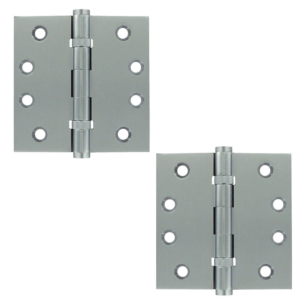 Solid Brass 4" x 4" 2 Ball Bearing Square Door Hinge (Sold as a Pair) in Brushed Chrome