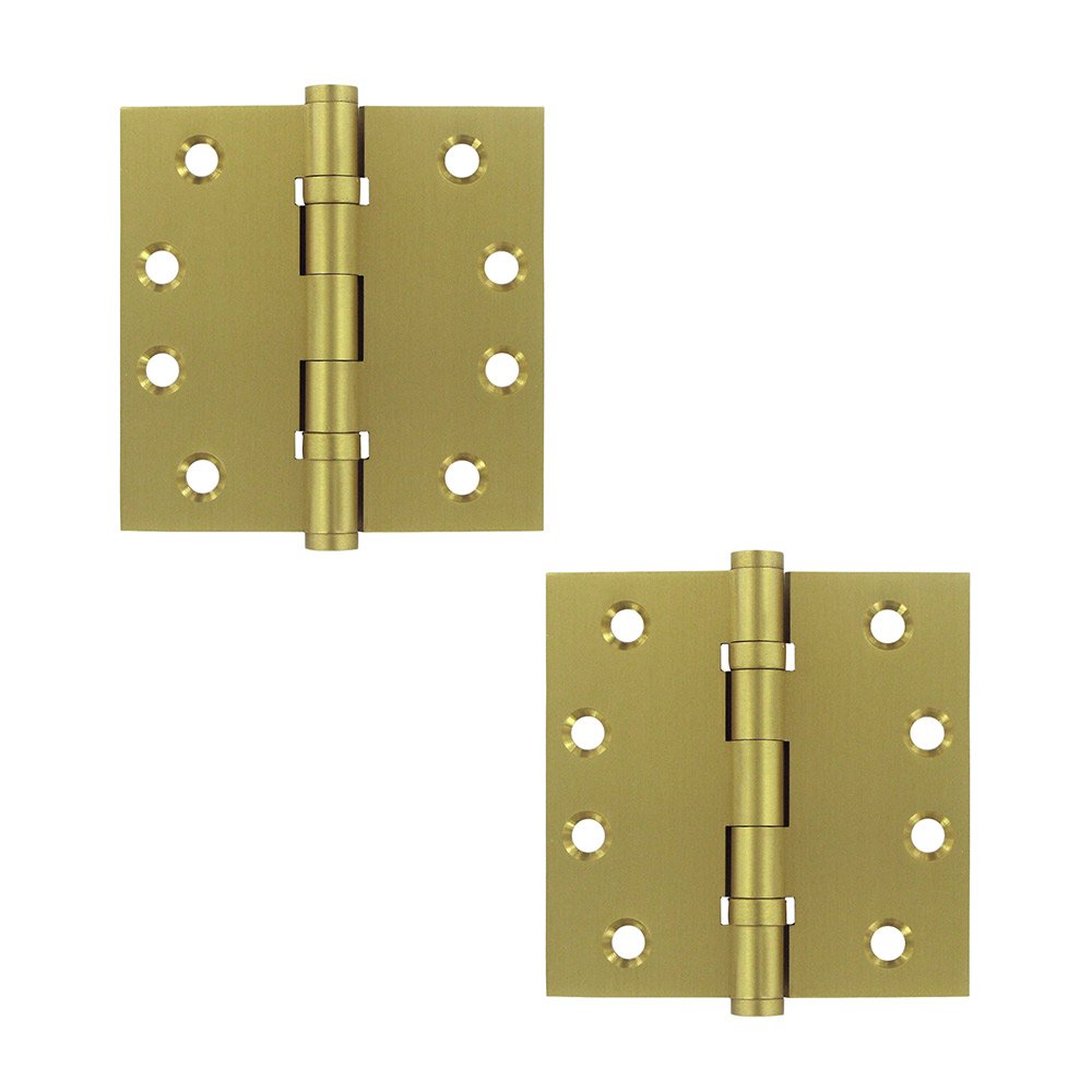 Solid Brass 4" x 4" 2 Ball Bearing Square Door Hinge (Sold as a Pair) in Satin Brass