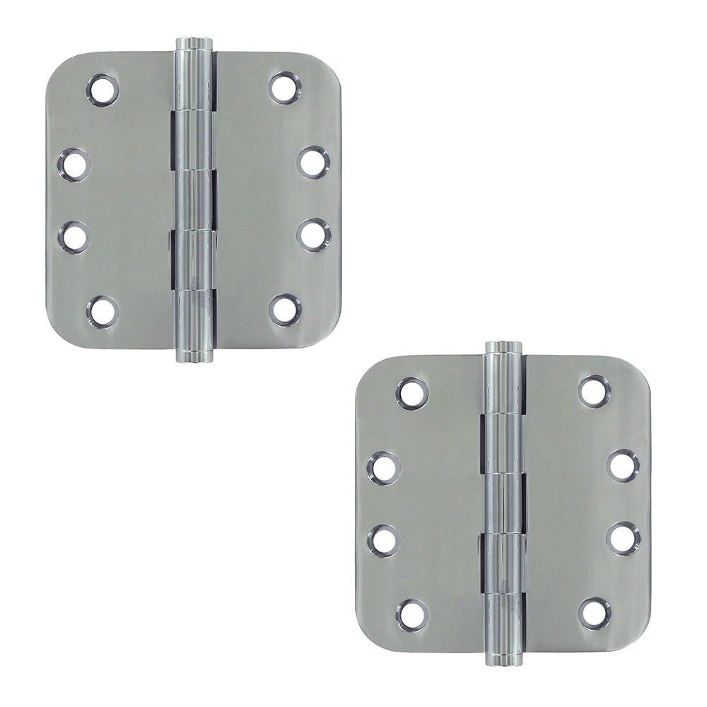 Solid Brass 4" x 4" 5/8" Radius/Standard Door Hinge (Sold as a Pair) in Polished Chrome