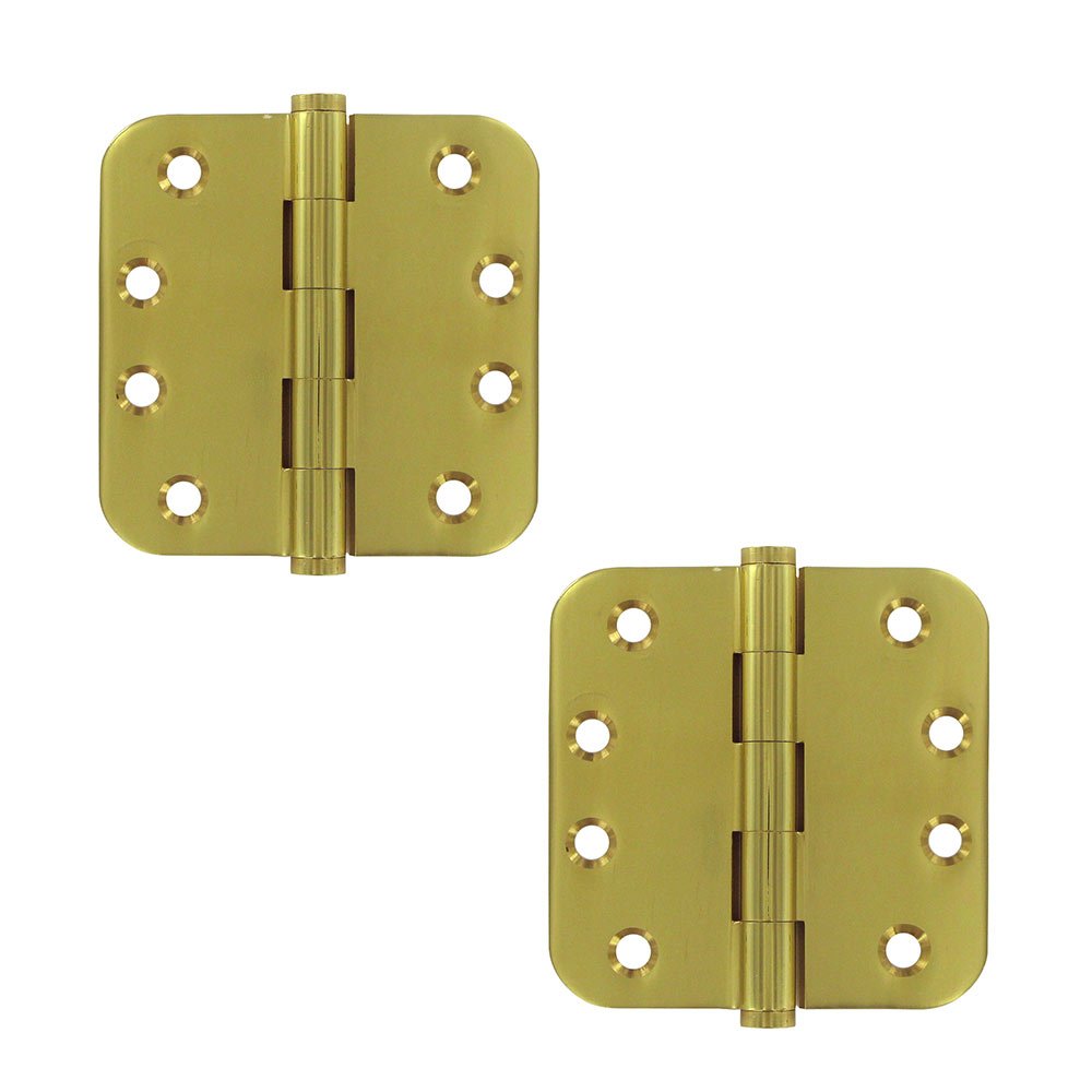 Solid Brass 4" x 4" 5/8" Radius/Standard Door Hinge (Sold as a Pair) in Polished Brass