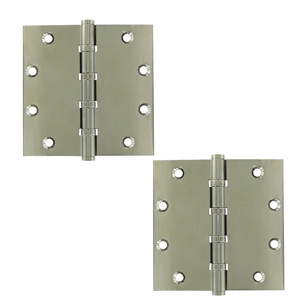 Solid Brass 5" x 5" 4 Ball Bearing Square Door Hinge (Sold as a Pair) in Polished Nickel
