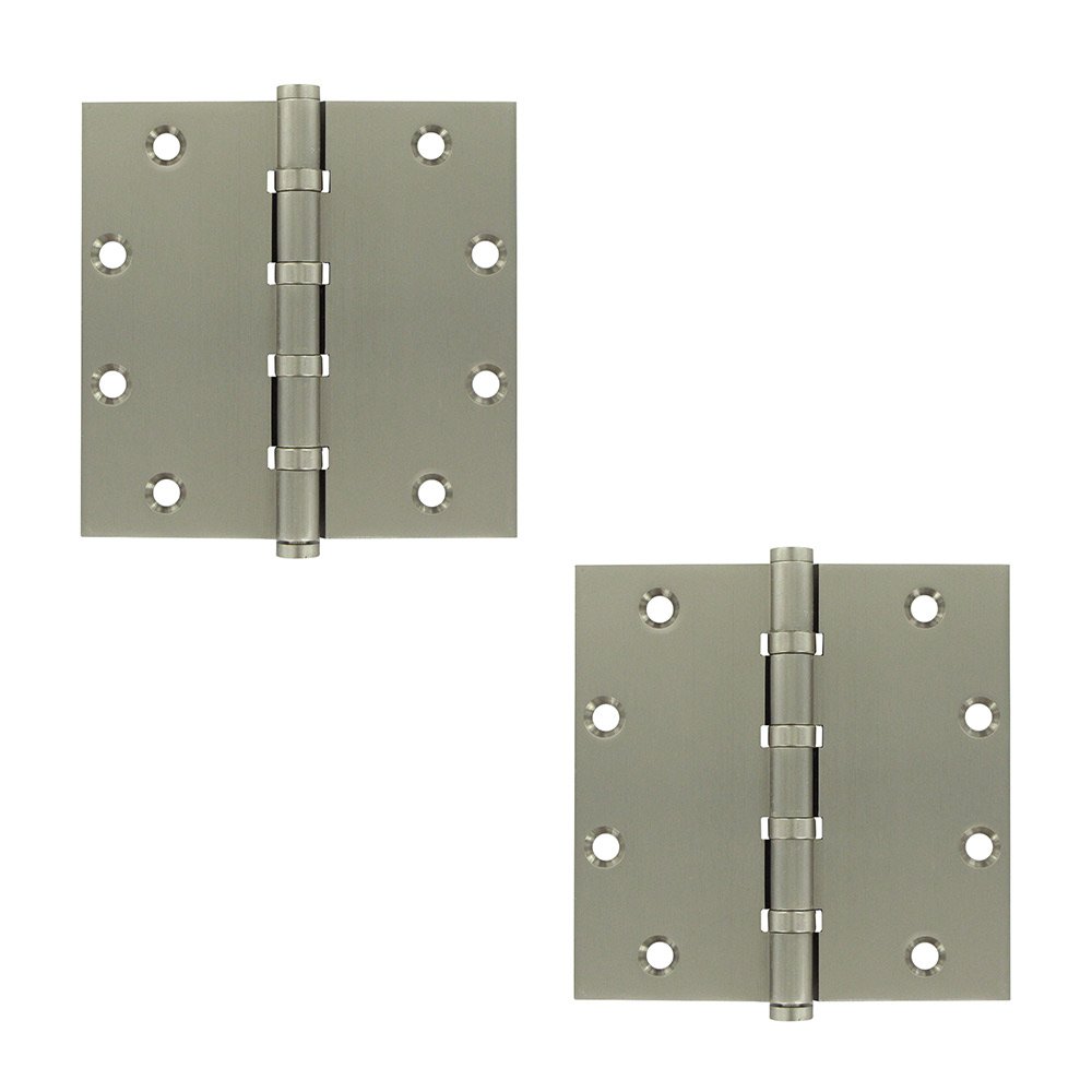 Solid Brass 5" x 5" 4 Ball Bearing Square Door Hinge (Sold as a Pair) in Brushed Nickel