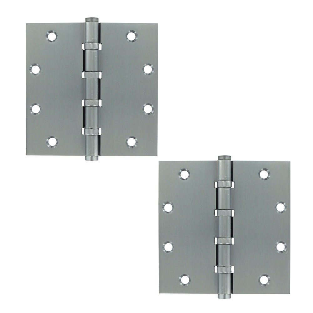 Solid Brass 5" x 5" 4 Ball Bearing Square Door Hinge (Sold as a Pair) in Brushed Chrome